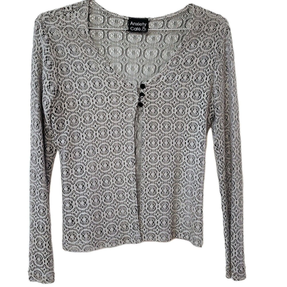 Anxiety Cafe Sheer Knit Cardigan Lightweight Long Sleeve Open Front Top Neutral